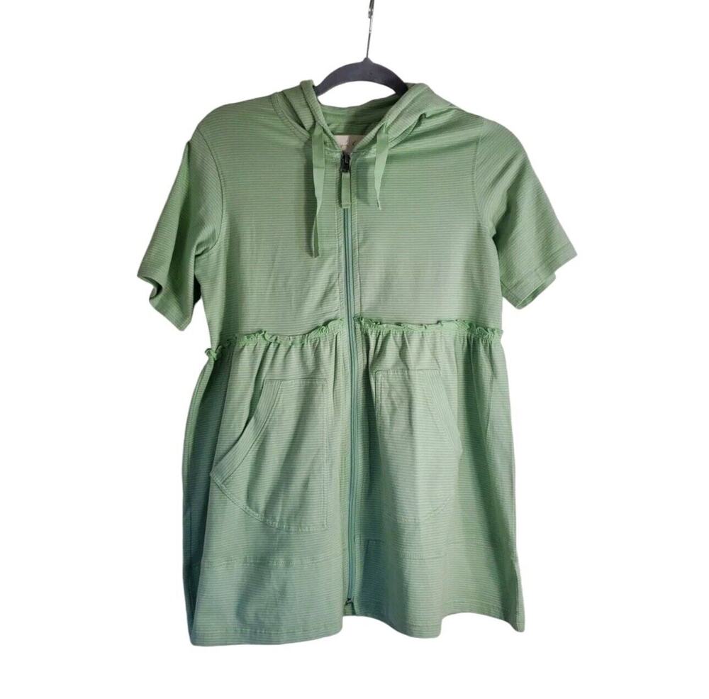 Evy's Tree 'The Alisha' Green Striped Lightweight Ruffles Zip Hoodie, Size XS